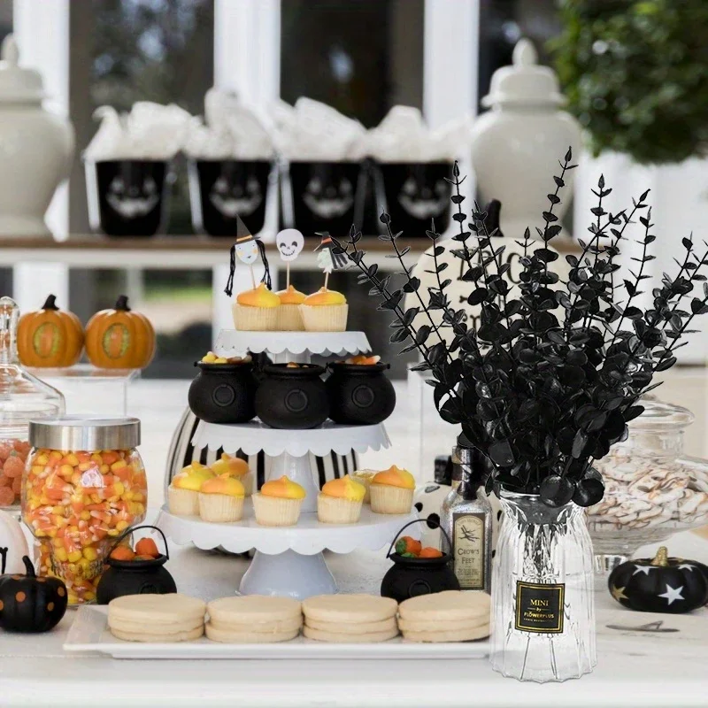 10, künstlicher Pflanzenstrauß mit schwarzem Eukalyptusstengel für Halloween – perfekt für Heimdekoration – Halloween, Weihnachten, Ostern – Detail 6
