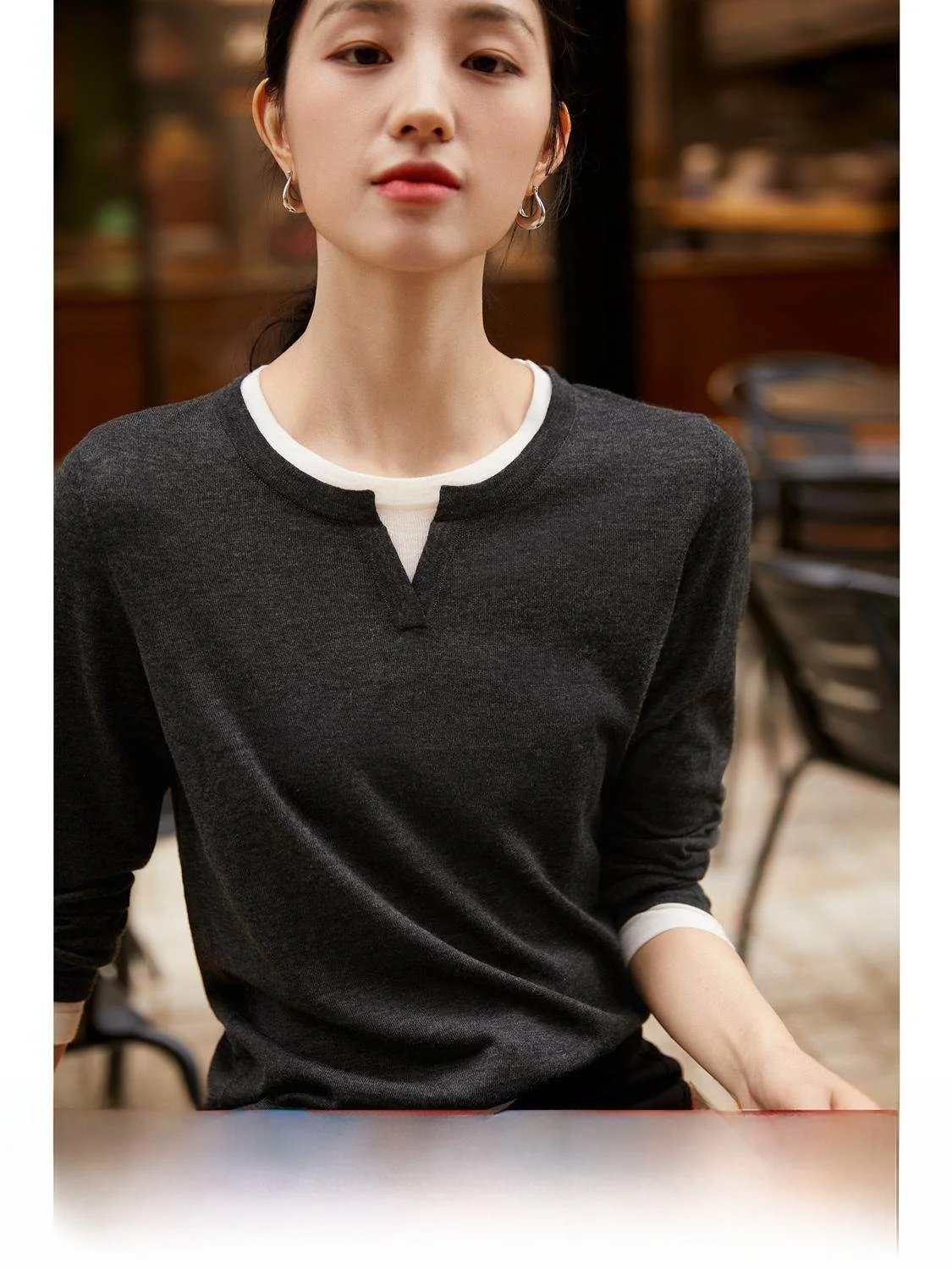 

XiaoHanGe Women's Long Sve Knitted Wool Blend Base irt lectually Versatile Layering Fake Two-Piece Knitwear