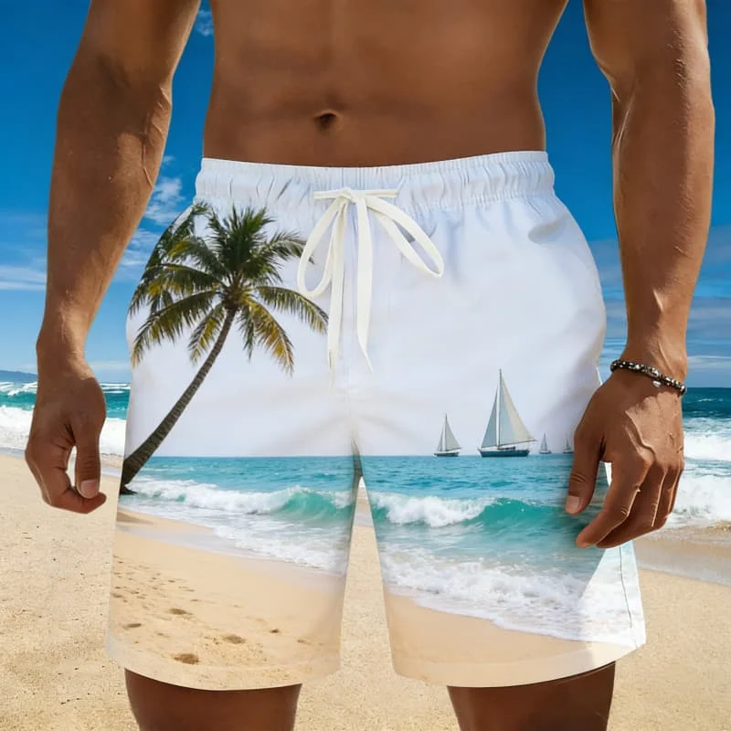 

Men's Casual Stylish Sunset Coastal Print Beach Shorts Casual Fashion For Summer Vacations And Beach Getaways