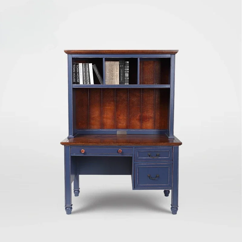 

American solid wood simple office combination desk European Mediterranean study table writing desk furniture