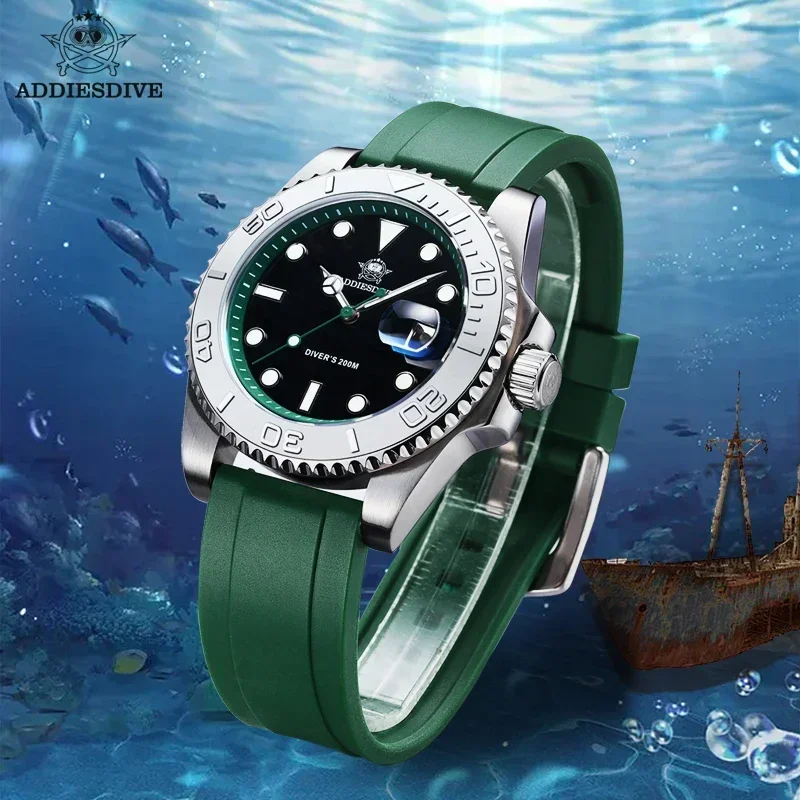 ADDIESDIVE AD2040 Rubber Fashion Quartz Watch Super Luminous 200m Diving Waterproof Men\'s Wristwatch Reloj Hombre Sport Watches