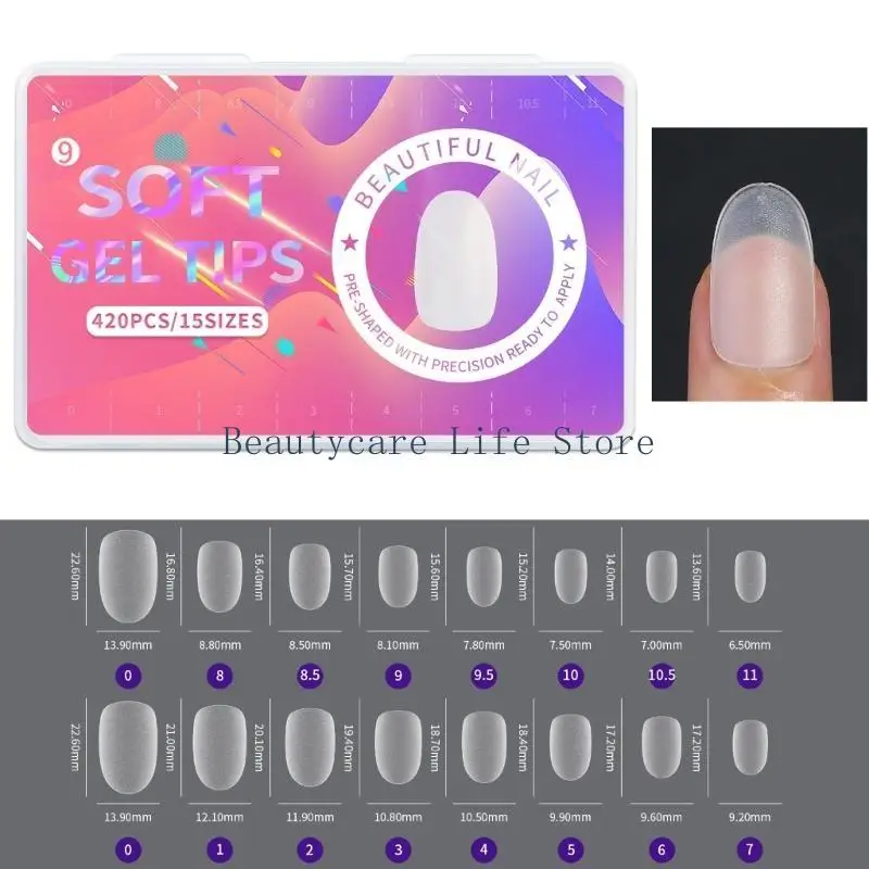652c 420pc 무광택 네일 팁 확장 시스템 전체 커버 가짜 네일 소프트 X 조각 아몬드 풀 커버 네일 팁에 프레스