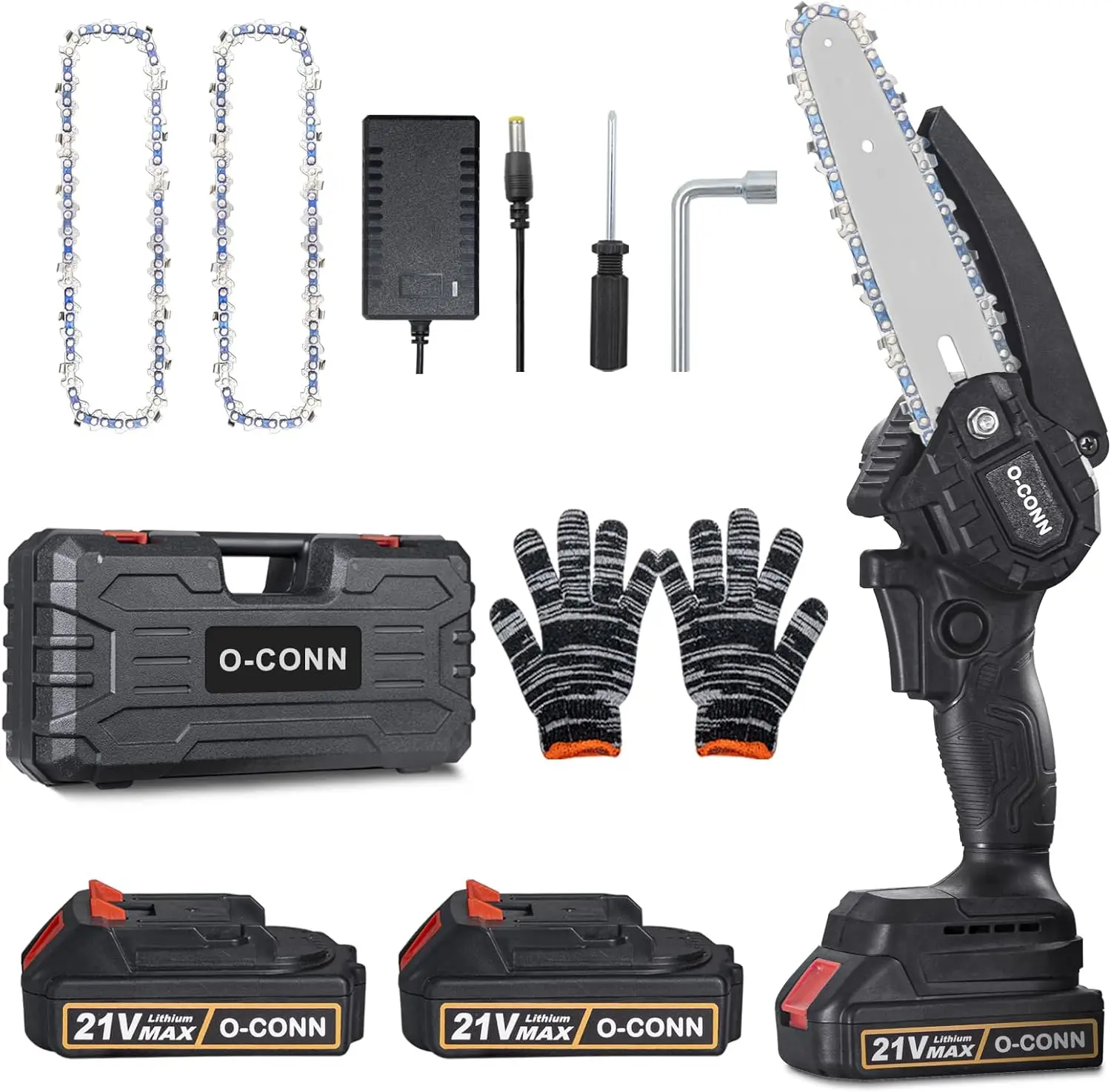 

Mini Chainsaw, Cordless 6 Inch Handheld Portable Electric Chainsaw with 2 Batteries 2 Chains, 21V Battery Powered