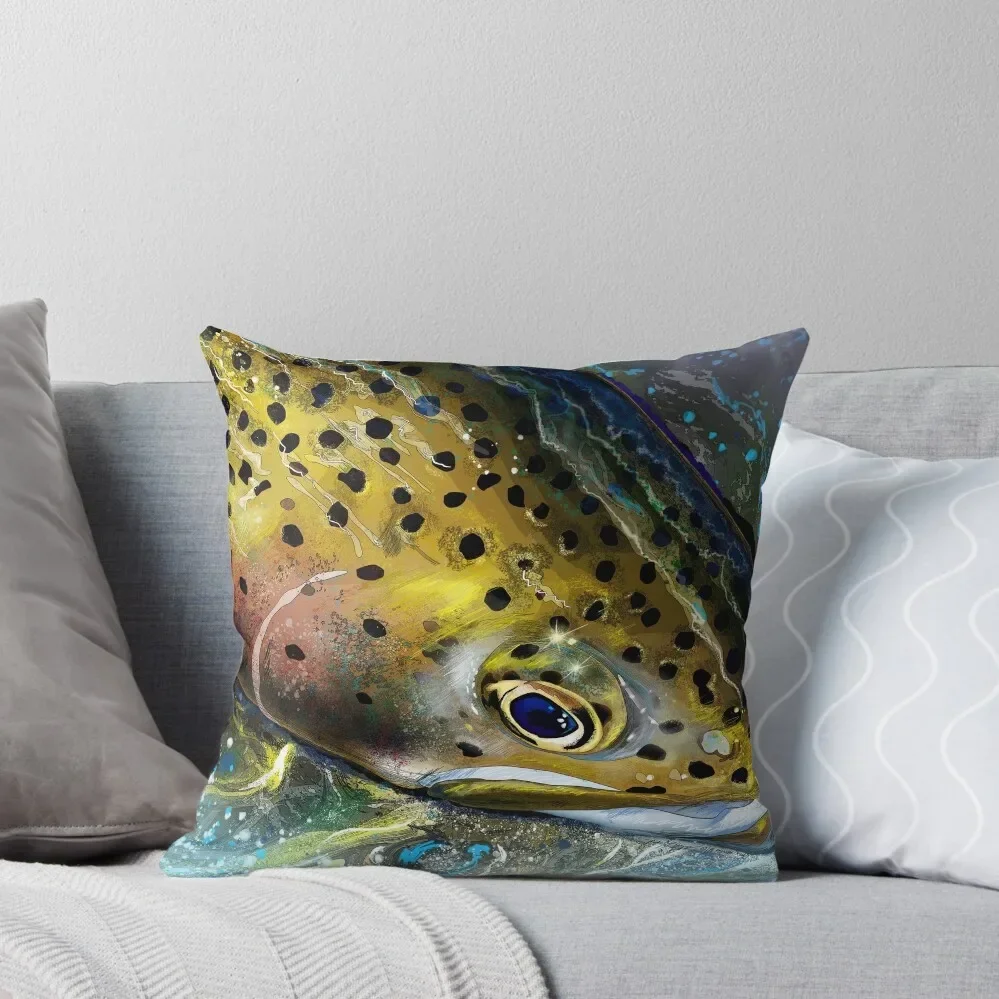 

Mountain Streams Rainbow Trout Head Painting Throw Pillow christmas pillowcases Decorative Sofa Cushions sleeping pillows pillow