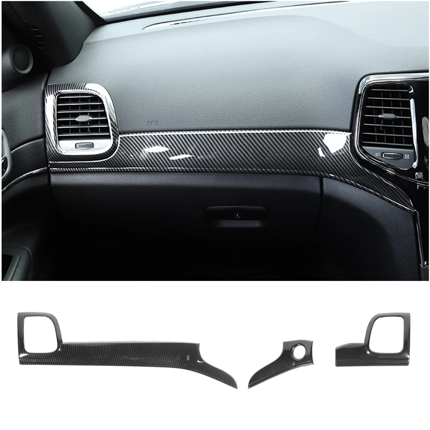 Carbon Fiber Interior Mouldings For Jeep Grand Cherokee RHD Dashboard Center Console Panel Trim Door Handle Cover Right Driving