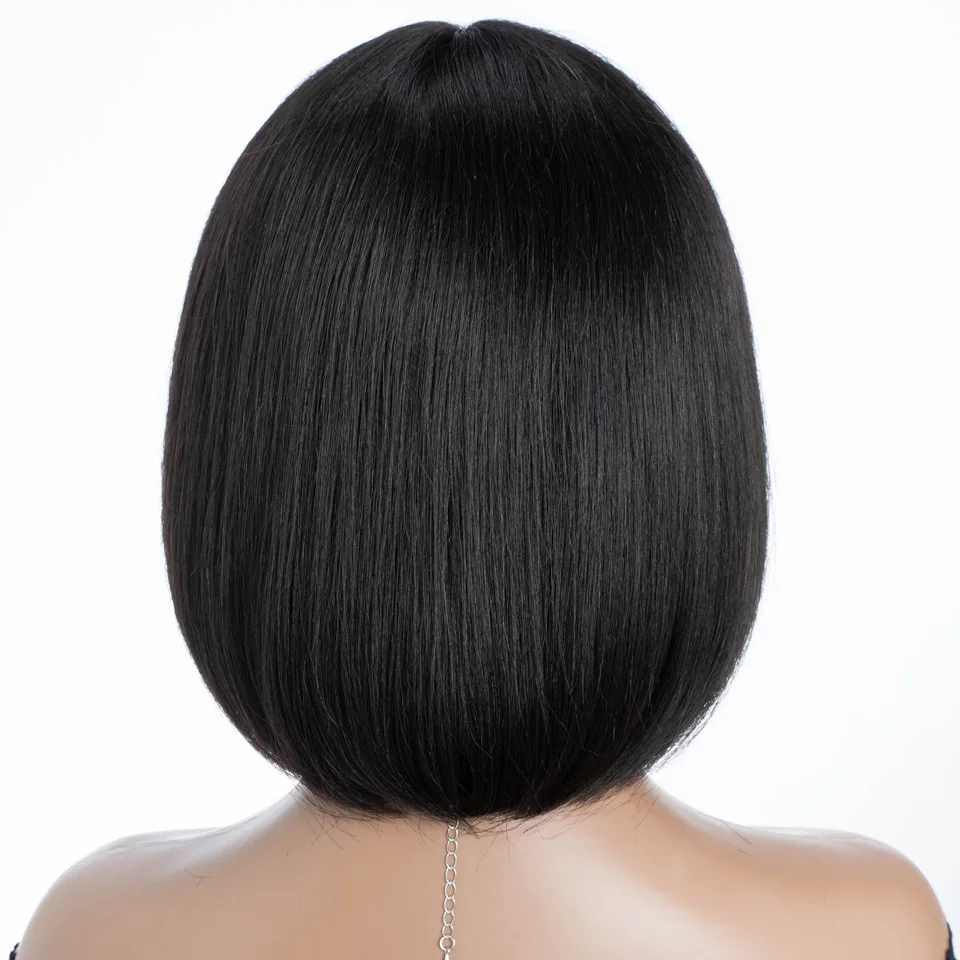 Short Human Hair Wigs For Women 100% Real Ready To Wear Straight Bob Brazilian Hair With Bangs Lace Inside Colored Wigs