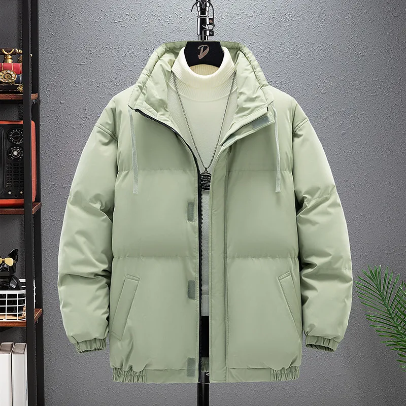 Casaco masculino acolchoado de algodão, parka simples de cor sólida, jaqueta à prova de vento, gola cachecol grossa, jaqueta quente estilo coreano, moda, inverno, 2024