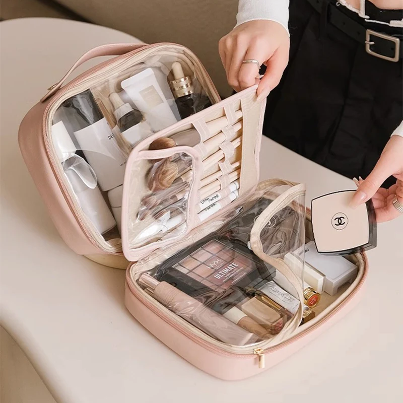 

PU Leather Makeup Bag Travel Wash Bags Women Handbags Daily Skincare Toiletry Organizer Portable Handheld Zipper Cosmetic Cases