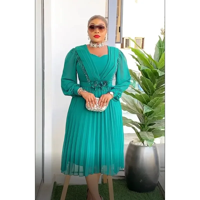 

African Dress Women Fashion Elegant Clothing Plus Size Wedding Party Summer Dressing 2025 For Office Pleated Skirt Daily Wear