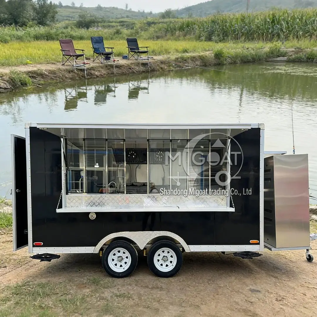 

Stainless Steel Mobile Food Truck Full Kitchen Catering Trailer with Refrigerator And Ventilator for Business Use