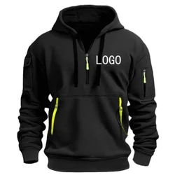 Customize Your Own Company Store Logo: Harajuku Retro Loose Hooded Men's Sweater, Casual Sports Pullover, Long Sleeves, Zipper