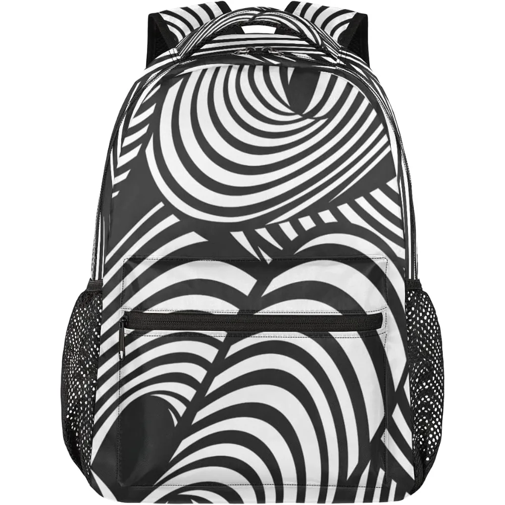 

School Start Best Seller! Black White Abstract Wave Backpack, Modern Art Print, Stylish Bag for Minimalist Fans
