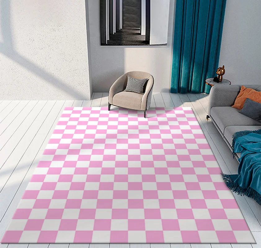 Color Checkerboard Plaid Carpet Moroccan Living Room Bedroom Rug Anti-skid Entry Door Mats Household Bedside Rugs Bay Window Mat