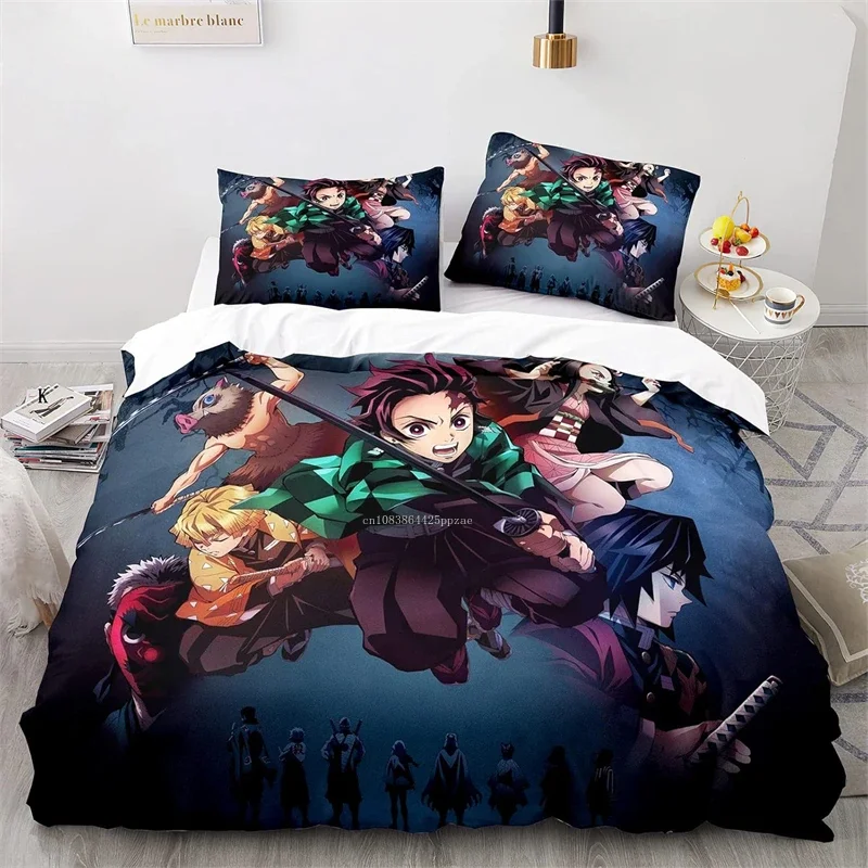 Duvet Cover Anime 3D Demon Slayer: Kimetsu No Yaiba Duvet Cover 3 Piece Bedding Set Teen Adult Single Double with Pillow Cases