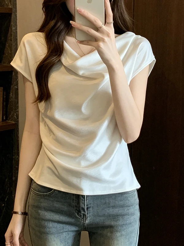 

Loose Fit Korean Style Women's T-Shirt Satin Summer New Arrival Breathable Short Sleeve Casual Top for plus Size Ladies