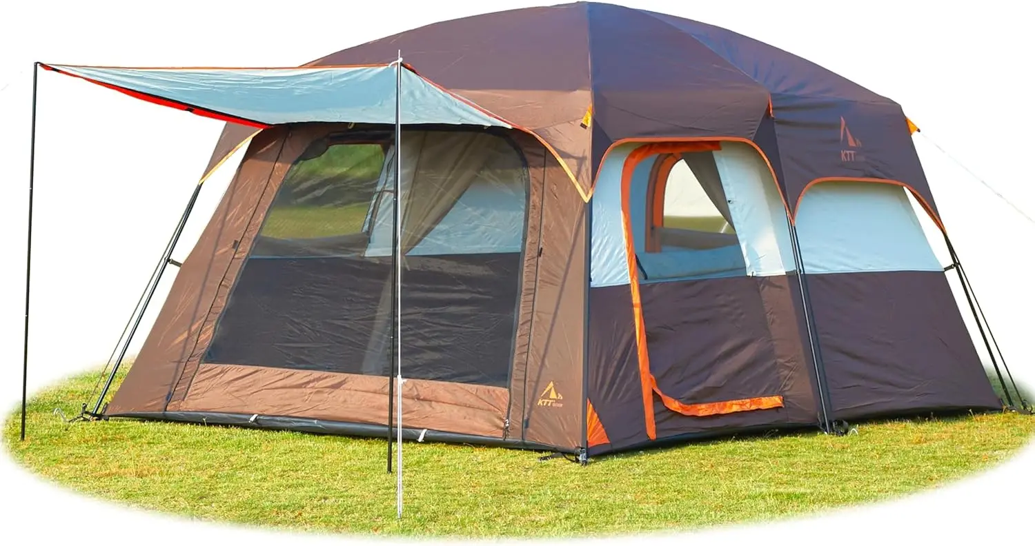 

Extra Large 8-10 Person Family Tent, 2 Rooms, 3 Doors, Straight Wall, Waterproof, Double Layer for Camping