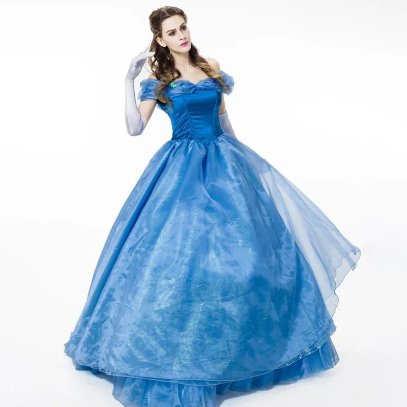 Adult Women Cinderella Costumes Cosplay Blue Princess Dresses Halloween Ball Gown Princess Clothing Carnival Role Playing Dress