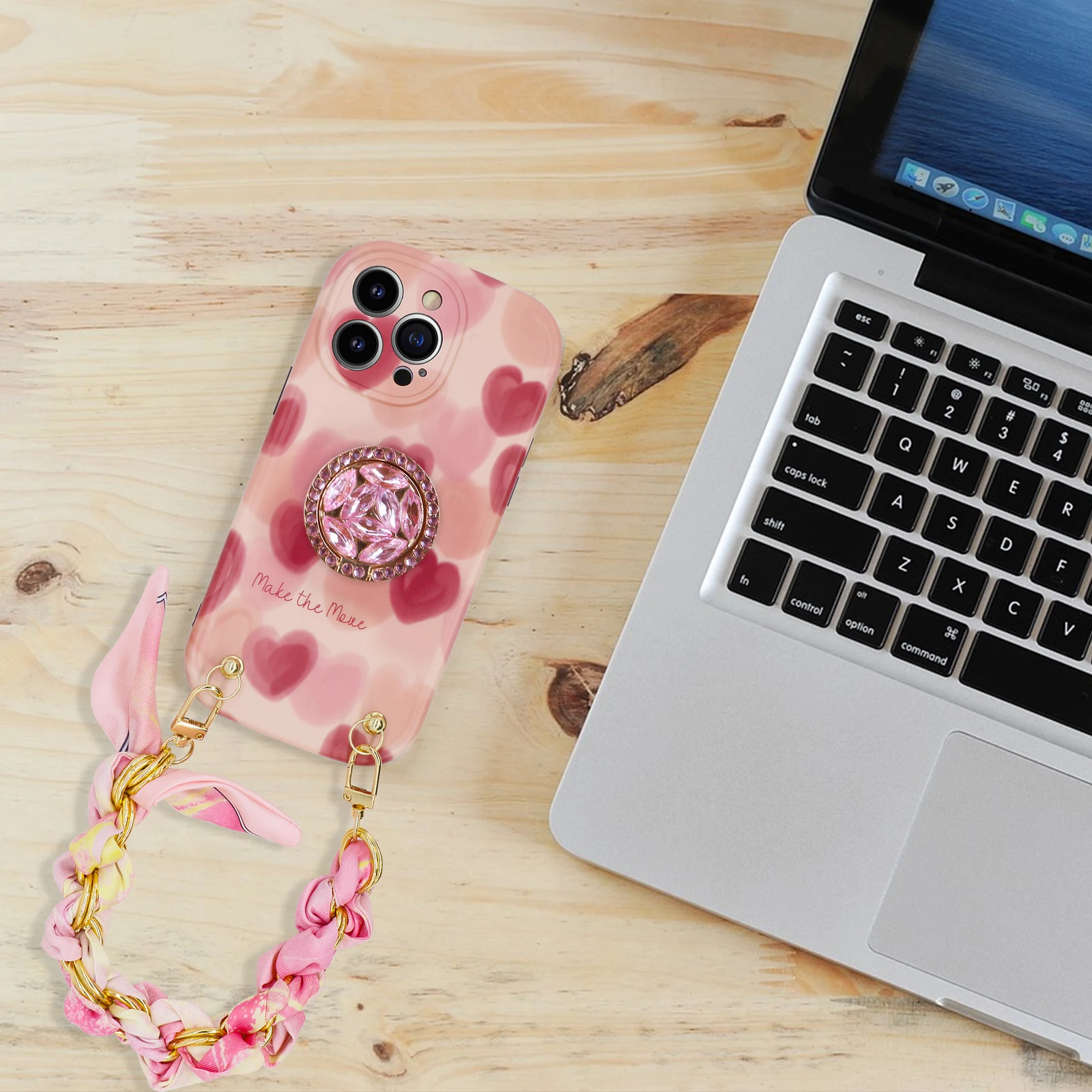 Clarissaway Designed for iPhone 14 Pro Max Case, Pink Herat Pattern Silicone Shockproof iPhone 14 Pro Max Phone Case with Stand