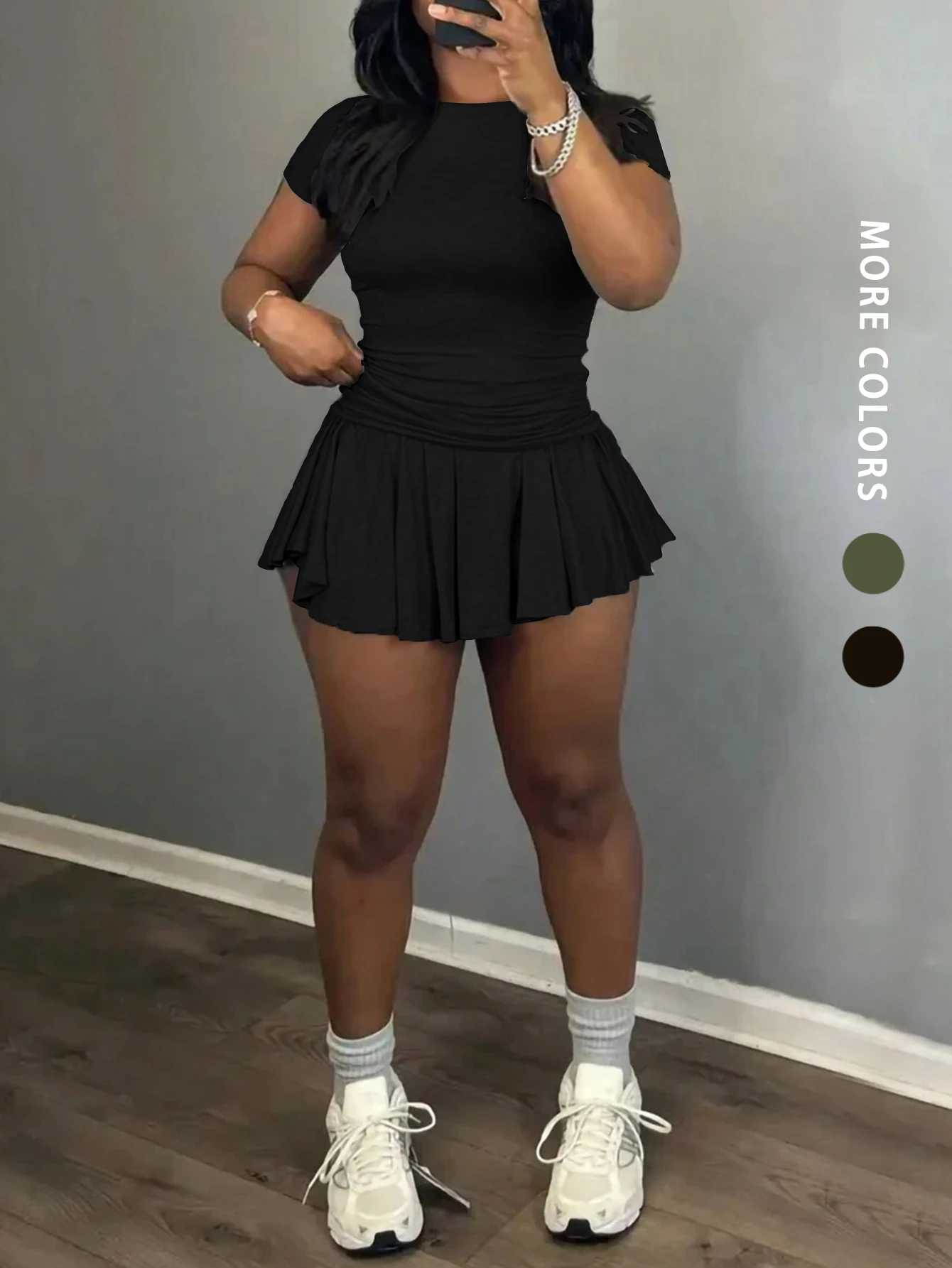 

Модный и универсальный комплект из двух предметов: черный/военно-зеленый топ + брюки, юбка, комбинация