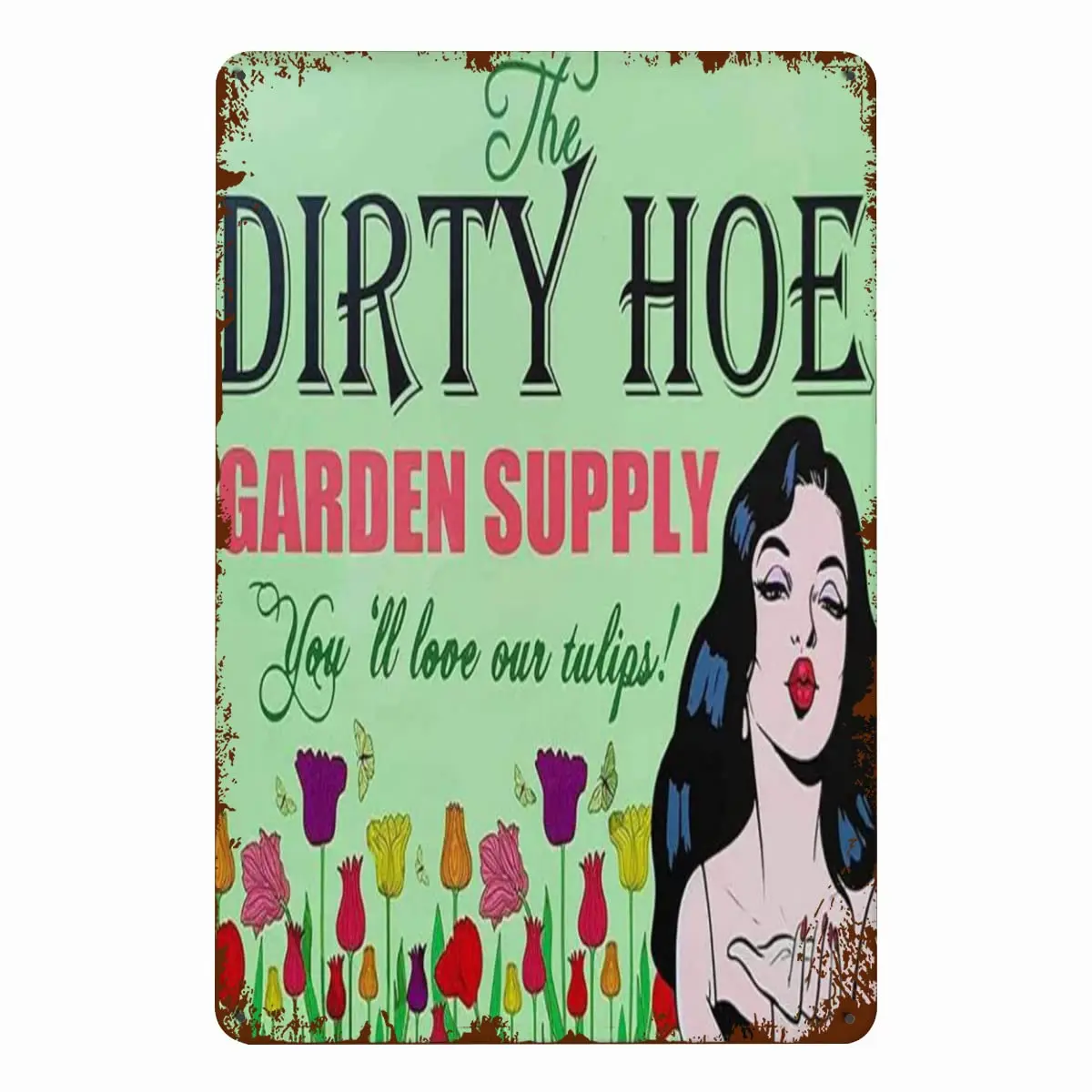 

Tin Sign Personalized Wall Decor the Dirty Hoe Garden Supply Sign, Vintage Cafe Coffee & Bar,Home Kitchen Club Garden Wall A