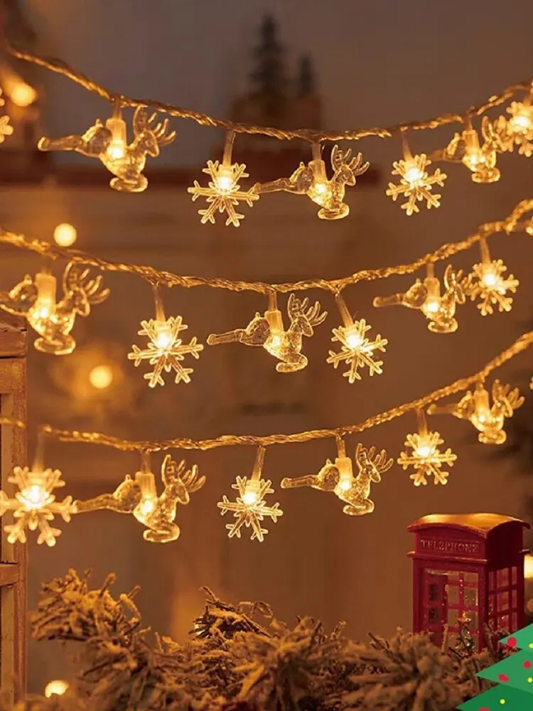 LED Christmas Tree Snowflake Reindeer Star String Lights,Holiday Home Party Warm White Multicolor Decoration,Christmas Ornaments