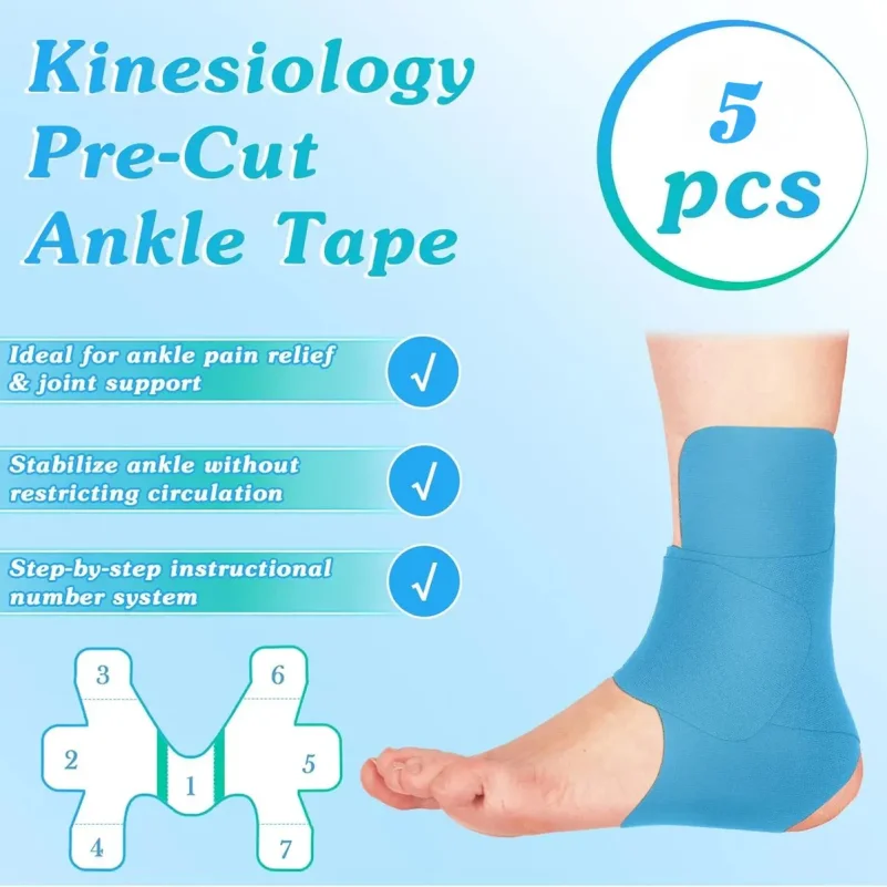 5pcs Ankle Support | Adjustable Stabilization Straps with Elastic Pre-Cut Straps, Breathable Design for Sports and Fitness