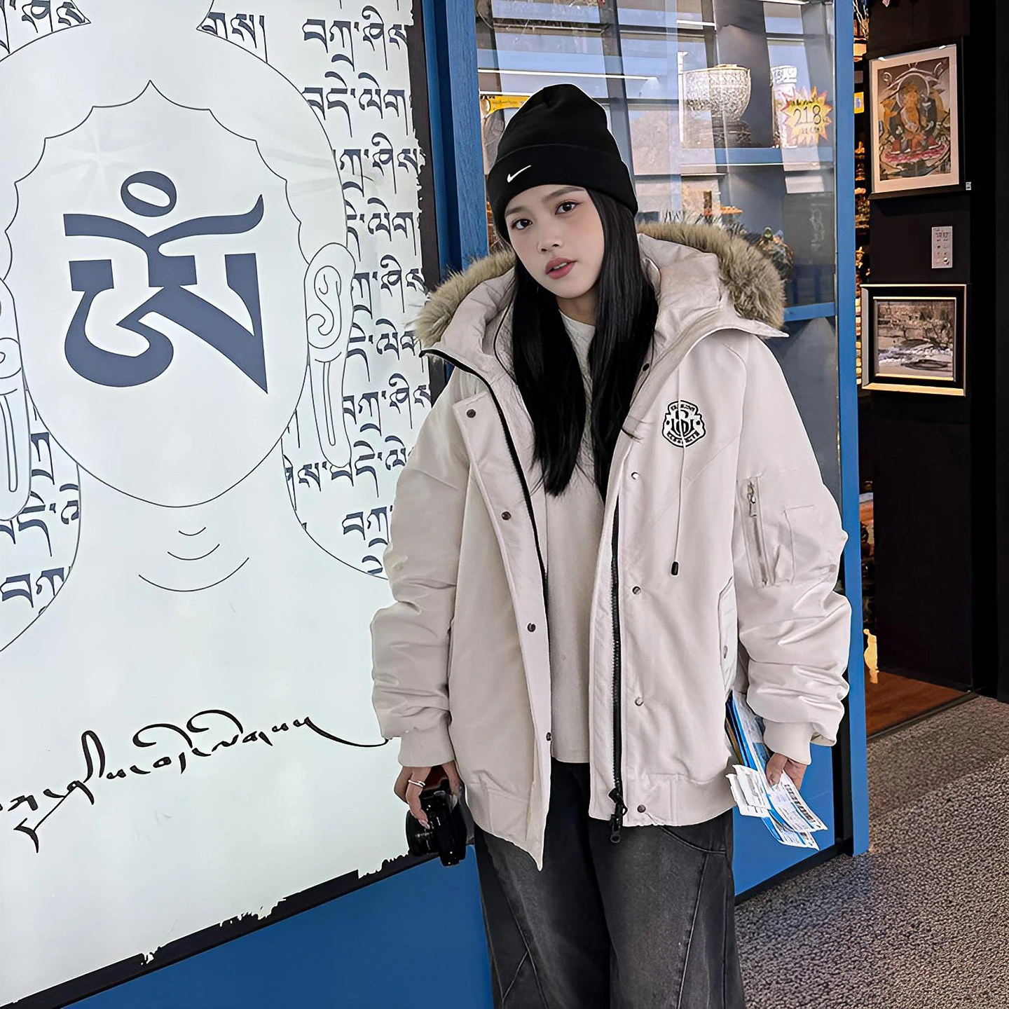 

Parkas Woman Bubble Womens Winter Flocking Furry Cotton-Padded Matte Short-Style Warm Boutique Anti-Wrinkle Hip-Hop Patchwork OL