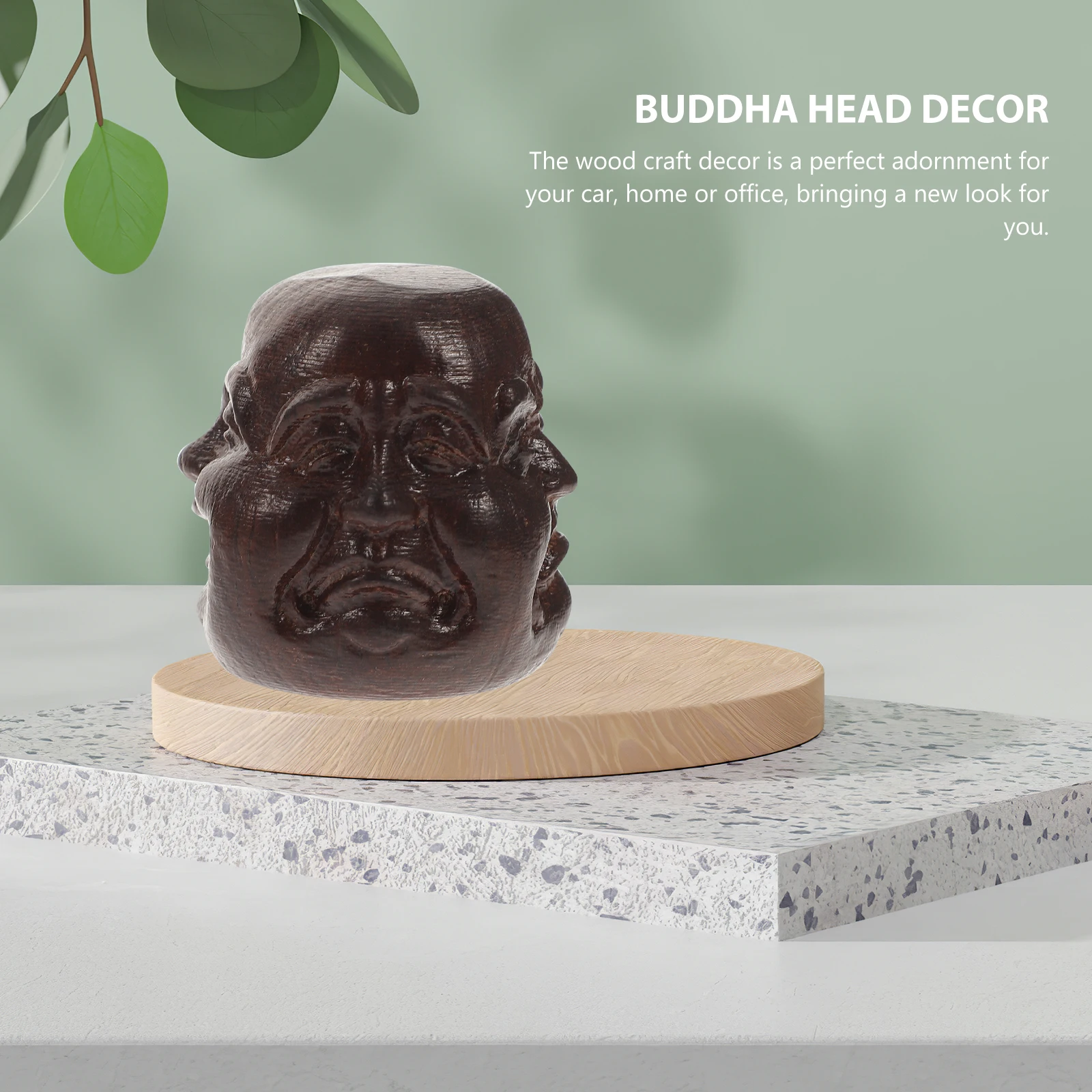 

1pcs Four-faced Handle Parts Carved Figurine Craft Mini Ornament Desktop Decoration Home Office Space-saving Wood Craft for Home