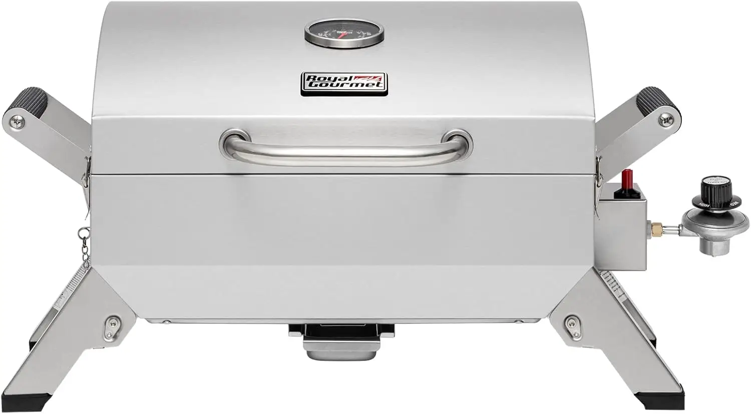 

Two Handles and Travel Locks, Tabletop Propane Gas Grill with Folding Legs, 10000 BTU, for Picnic Cookout, GT2001, Silver