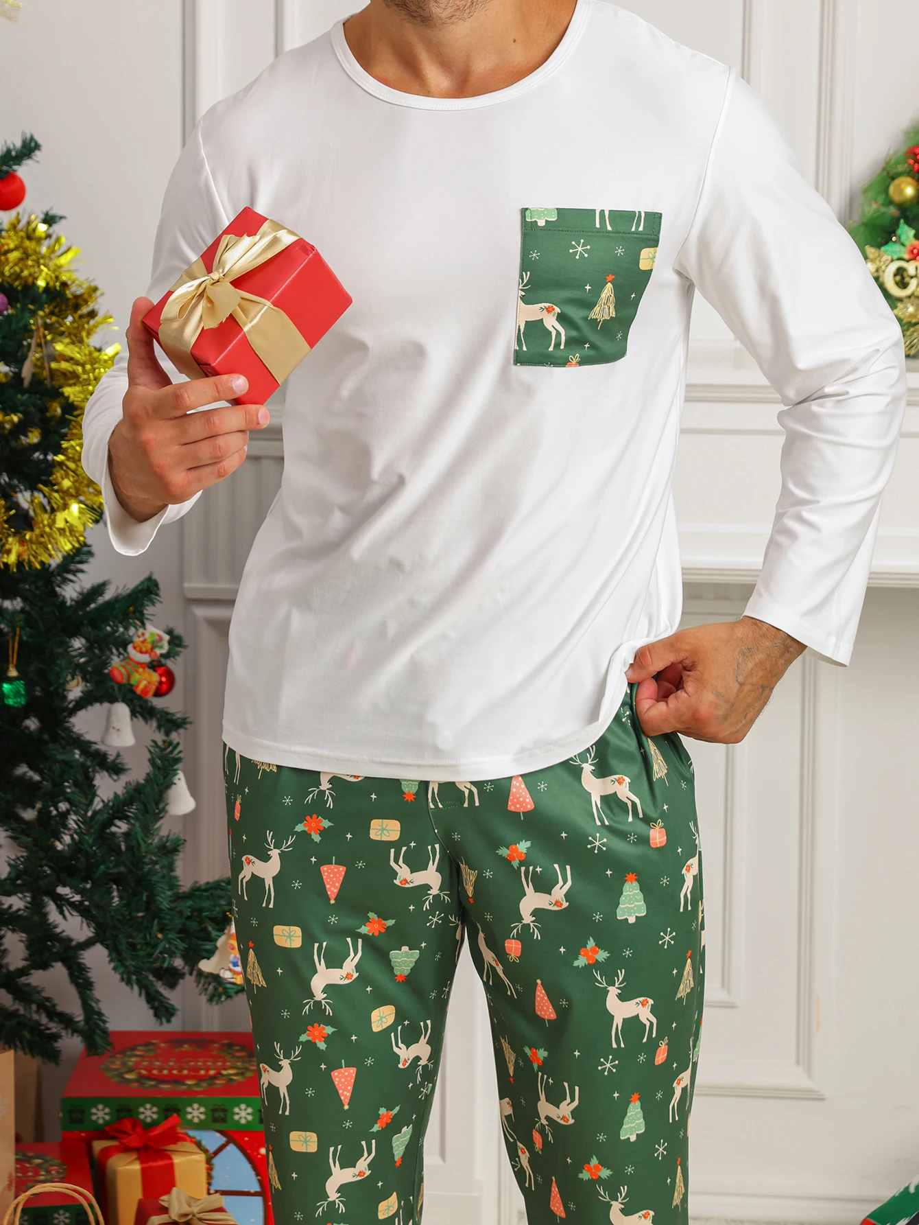 Two piece sets men's pajamas autumn and winter long sleeved pants casual cartoon style sleepwear set