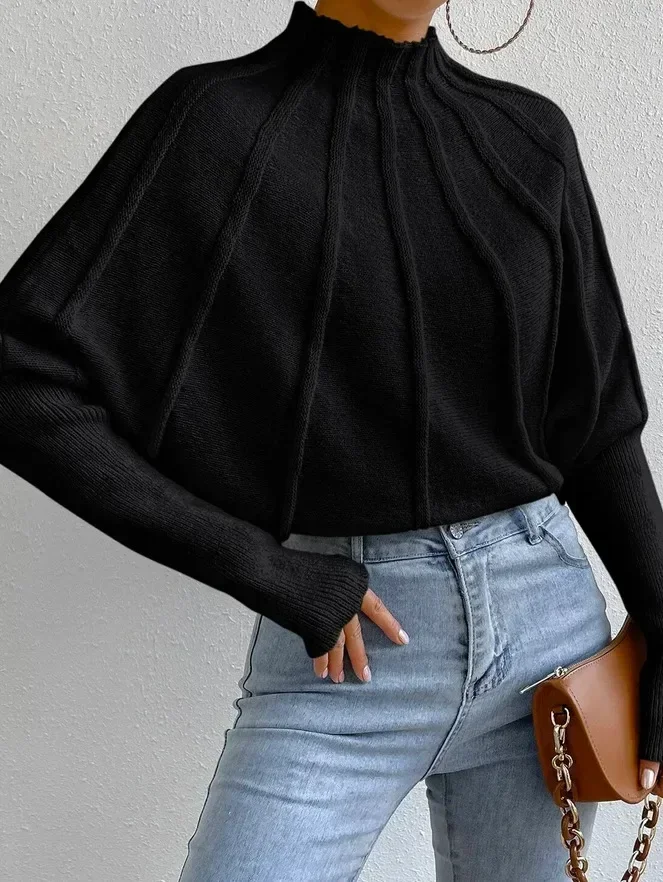 Sweater Pullover Women Autumn Spring Simple V-neck Knit Elastic Pullovers Jumper Casual Thick Warm Black White Basic Jumpers