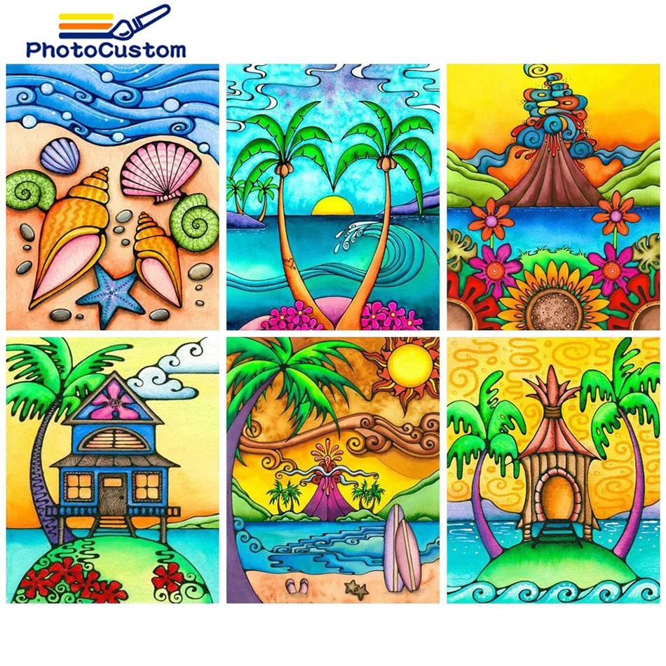 

PhotoCustom Diy Painting By Numbers Landscape Pictures On Canvas With Frame Kits For Adults Coloring Paint By Number Home Decor