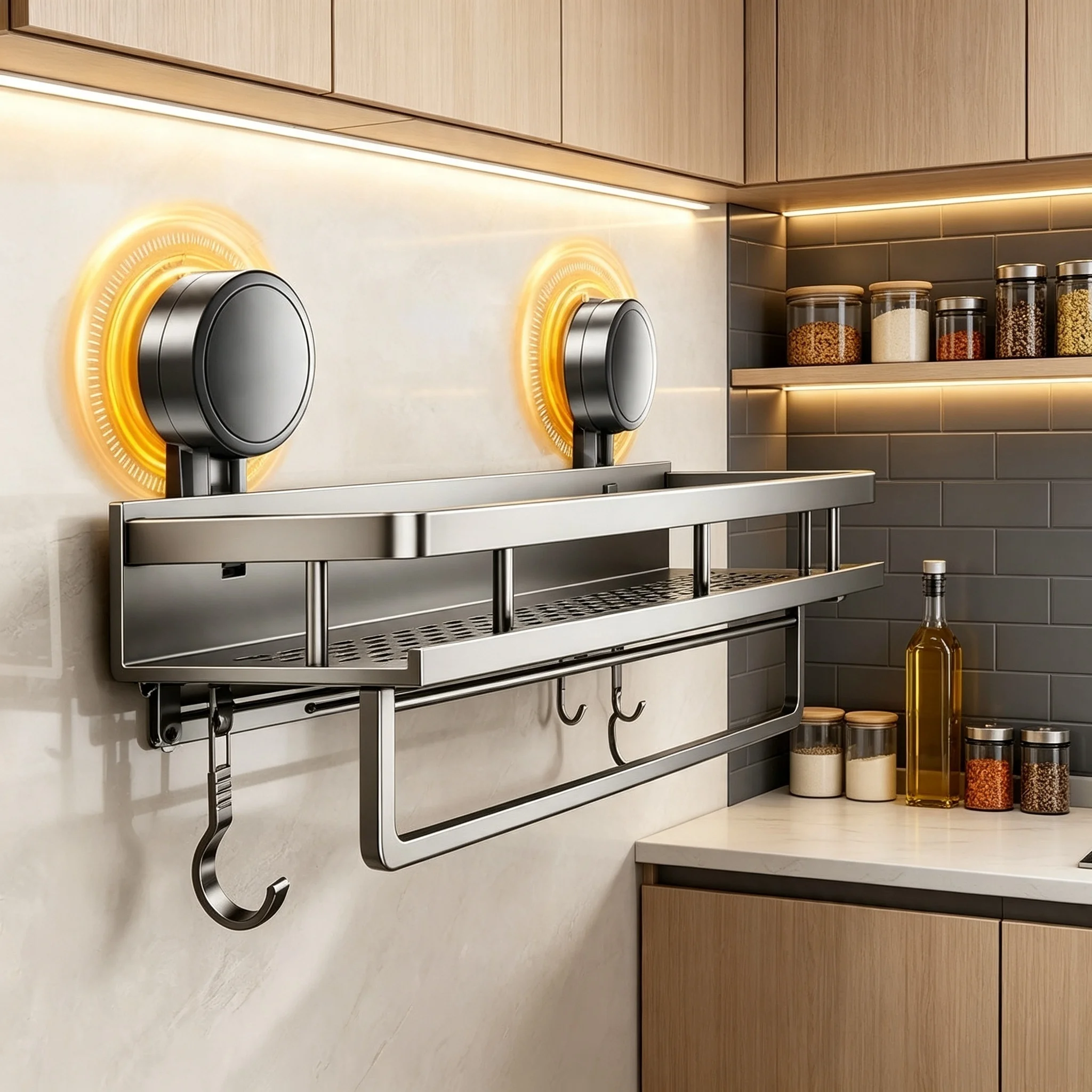 Bathroom Organizer No Drill Suction Cup Suction Bathroom Rack Hang On The Wall Toilet Space Aluminum Hanging Rack Bathroom Shelf