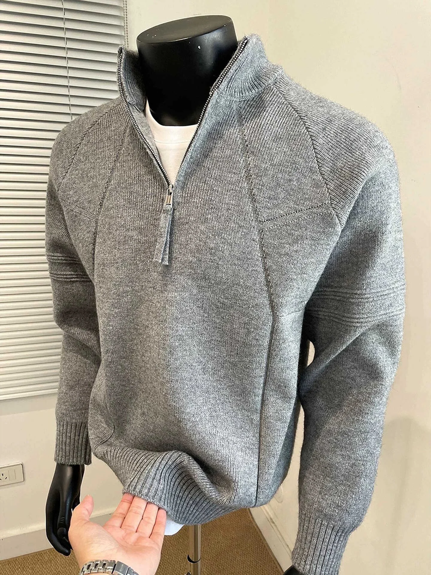 

Мужской зимний винтажный свитер из шерсти с деконструированным пэчворком и молнией, базовый слой, создающий ощущение роскоши и комфорта