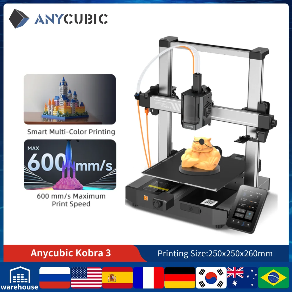 Anycubic Kobra 3 FDM 3D Printer LeviQ 3.0 Auto-leveling System 600mm/s Maximum Print Speed New Direct Extruder Fast Printers