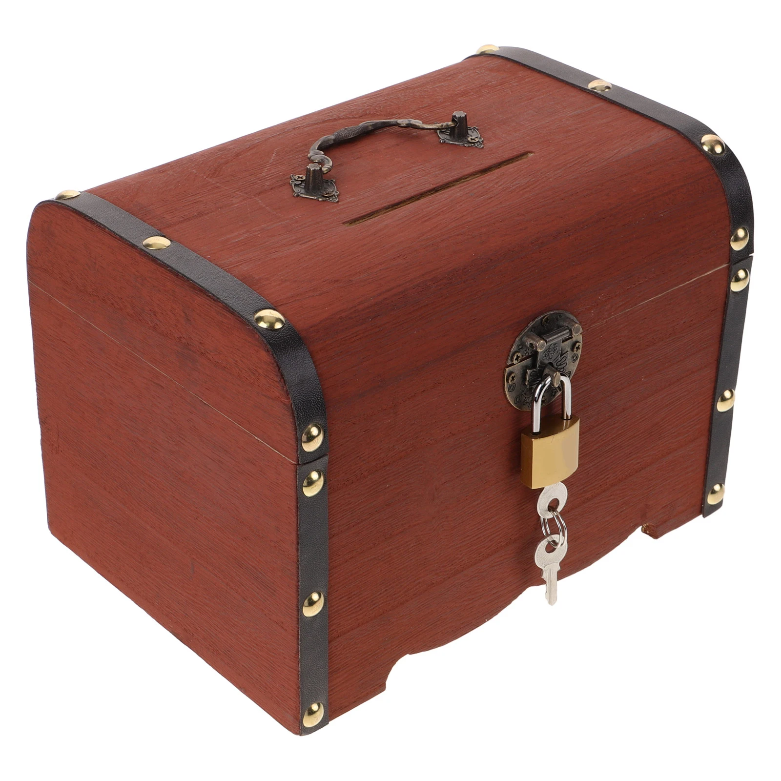 

Wooden Piggy Bank With Lock Coin Storage Box Jewelry Organizer Retro Treasure Chest Safe Box Solid Wood Keepsake Container Gift