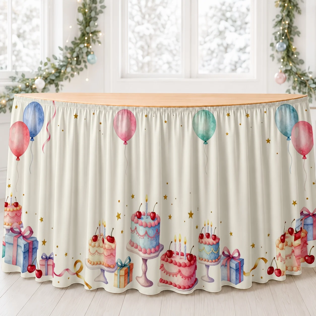 One table skirt, celebration balloon cake gift packaging, polyester festival, dining event decoration table coverzyc