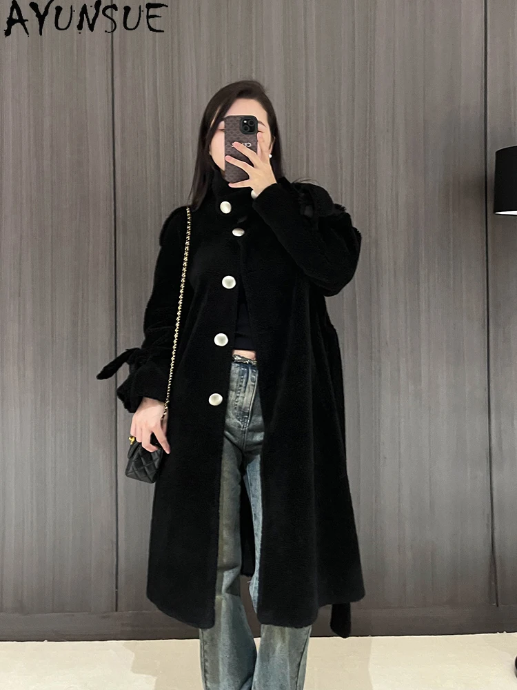 AYUNSUE 100% เสื้อขนสัตว์ธรรมชาติสําหรับผู้หญิงคุณภาพสูงกลางความยาวเสื้อขนสัตว์เสื้อผ้าผู้หญิงฤดูหนาวใหม่ในOuterwears Abrigo Mujer
