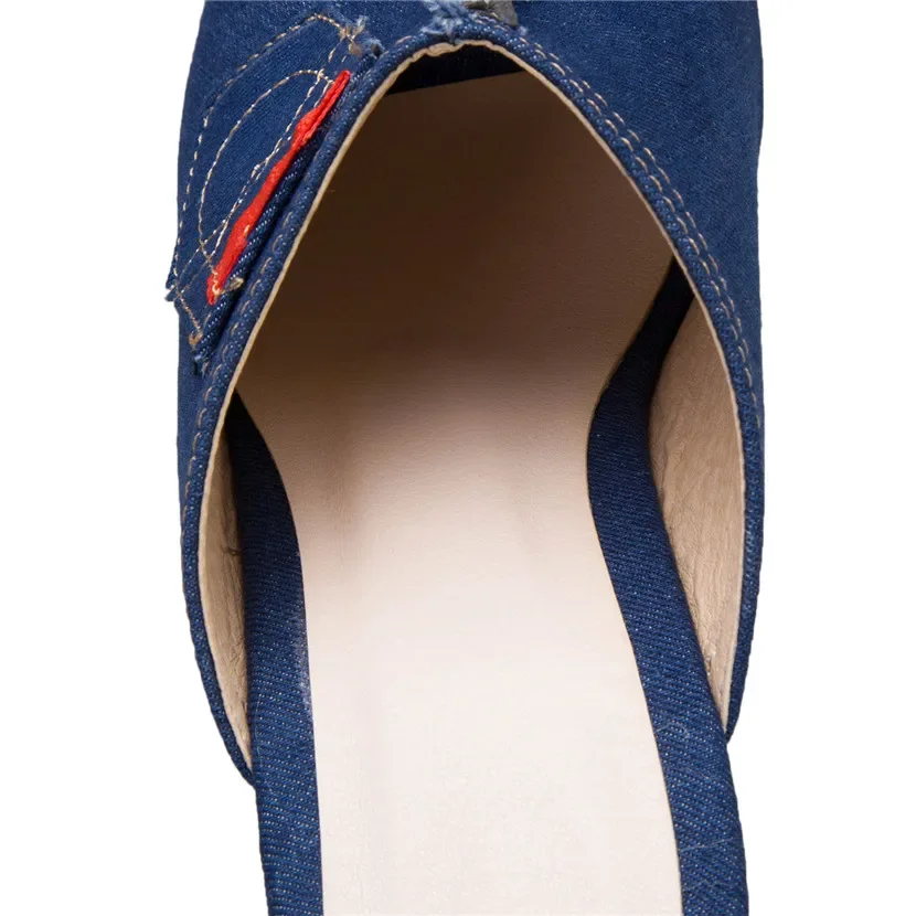 Plus size feminino plataforma chinelos preto azul denim salto alto cunha mules casual festa clube senhoras verão praia peep toe slides