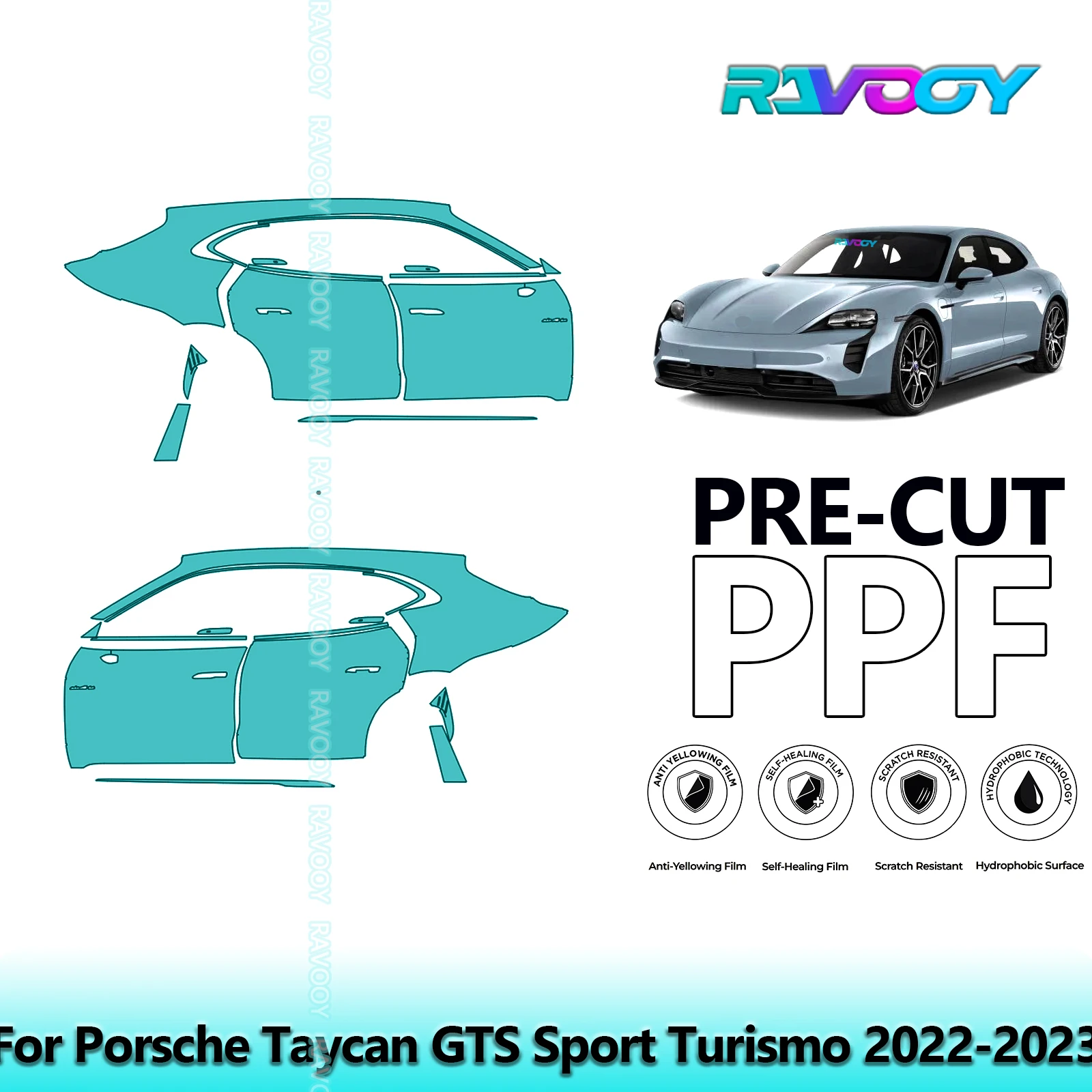 

For Porsche Taycan GTS Sport Turismo 2022-2023 8.5mil Pre-Cut PPF Door & A/B Pillar Kit TPU Paint Protection Film Set