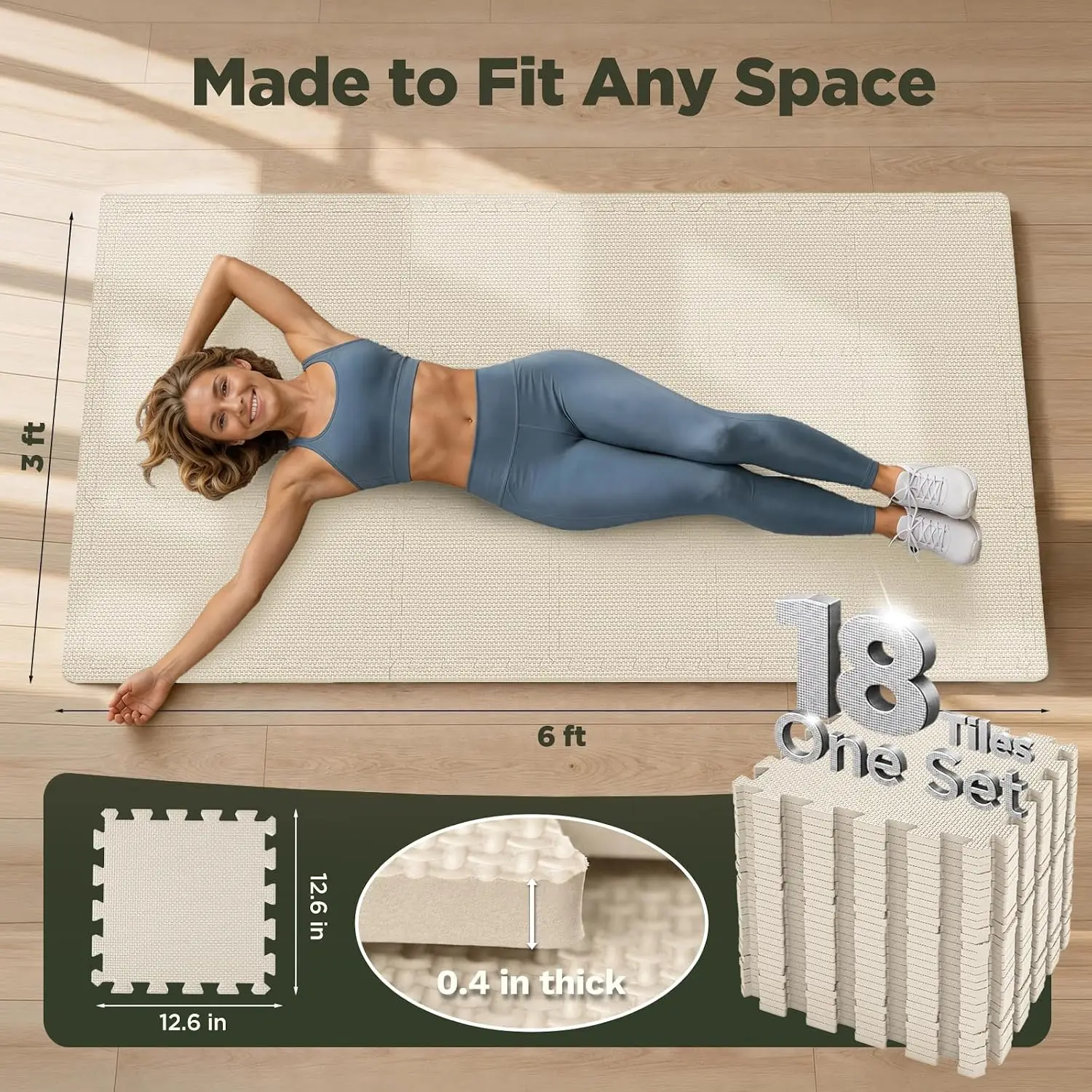 AIRHOP Gym Floor Mat, Extra Thick Exercise Puzzle Mat, High-Density Interlocking Foam Floor Tiles for Home Gym, Play Workout Garage Kitchen Flooring 12.6