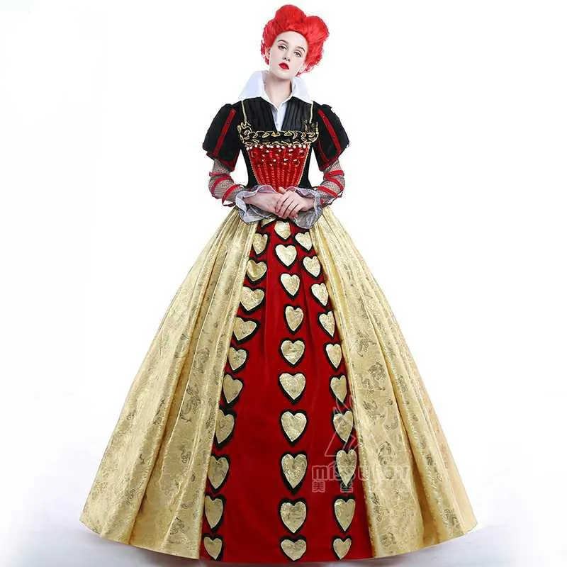 

Halloween Queen Cosplay Dress Suit With Red Heart Hole Suit Red Hair And Long Skirt Cosplay Costume Adult Beauty Party Wear