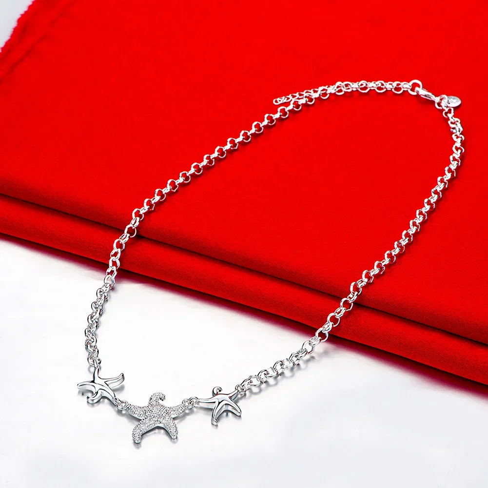 

925 Sterling Silver Necklace 18 Inches Beautiful Star Starfish Pendant Chain For Women Fashion Jewelry Noble Christmas Gifts