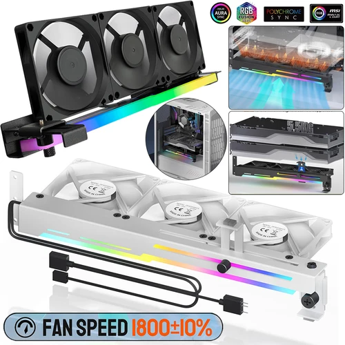 Soporte de radiador para tarjeta gráfica de GCC-PRO, ventilador de refrigeración para PC, 5V, 3 pines, ARGB, Horizontal, GPU, 1800RPM