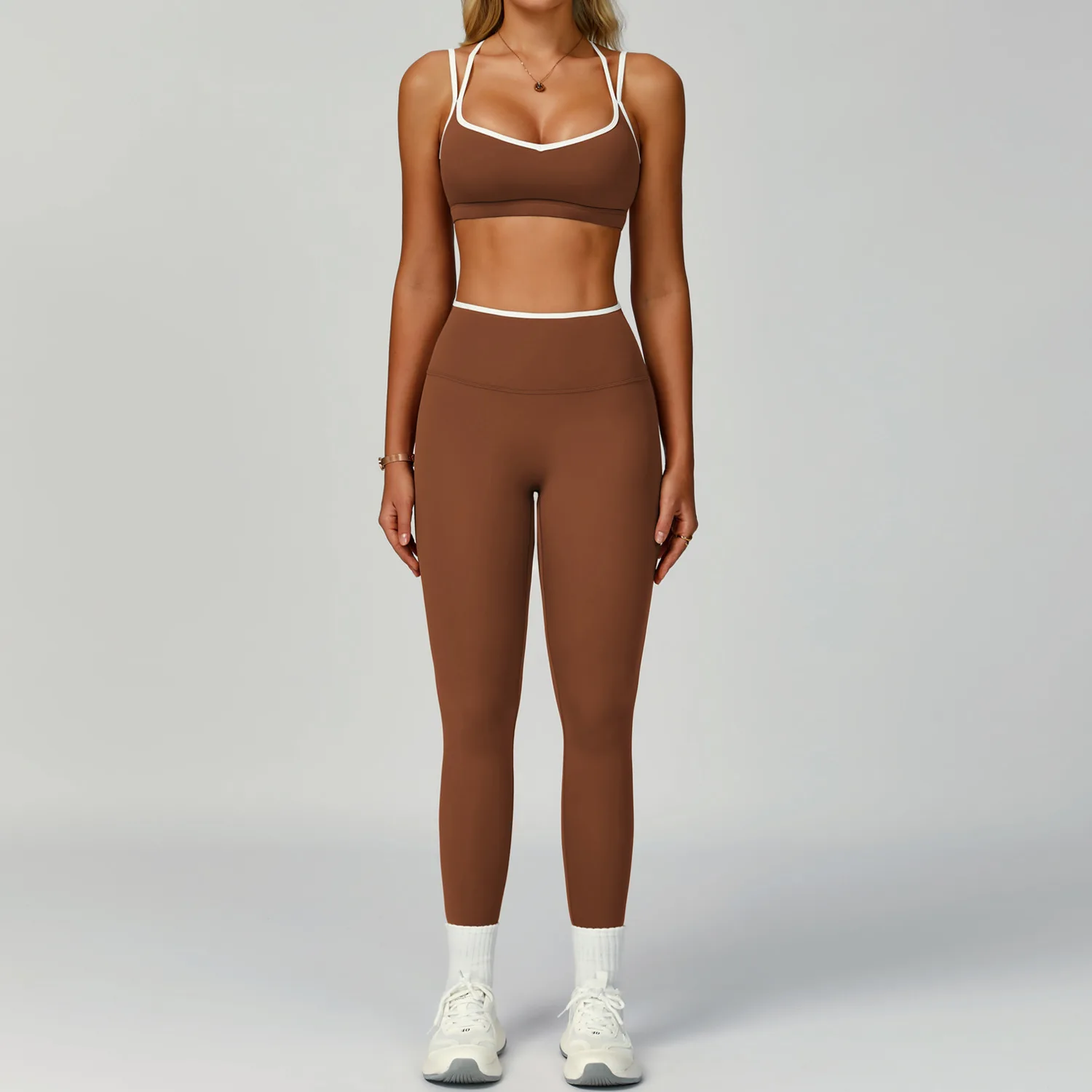 

Women Gym Sets Crossover Bras and Leggings Fitness Sports Suits Workout Athletic Butt Lifting Yoga Pants Training Tights 2 Pecs