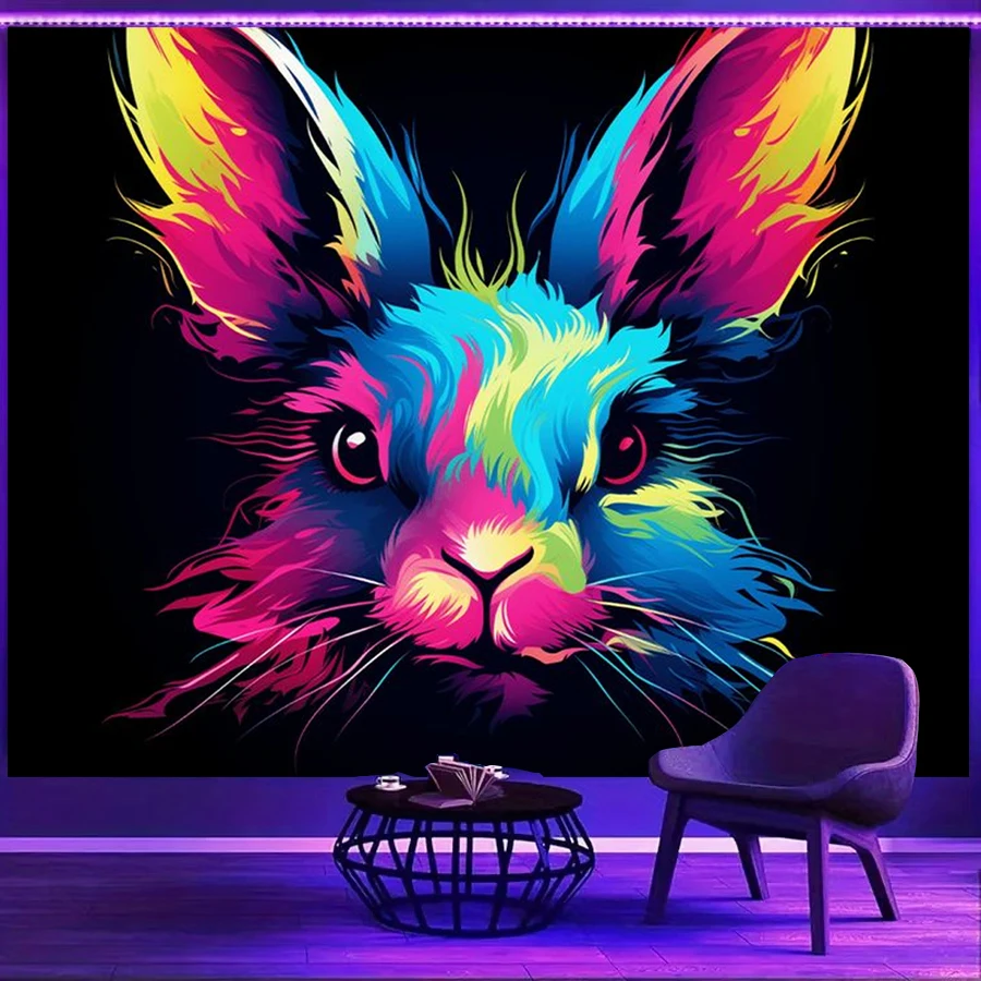 1PC Colorful Neon Rabbit Head Print Backdrop Banner, Bedroom Living Room Photo Background, Polyester, Home Decor, Wall Art
