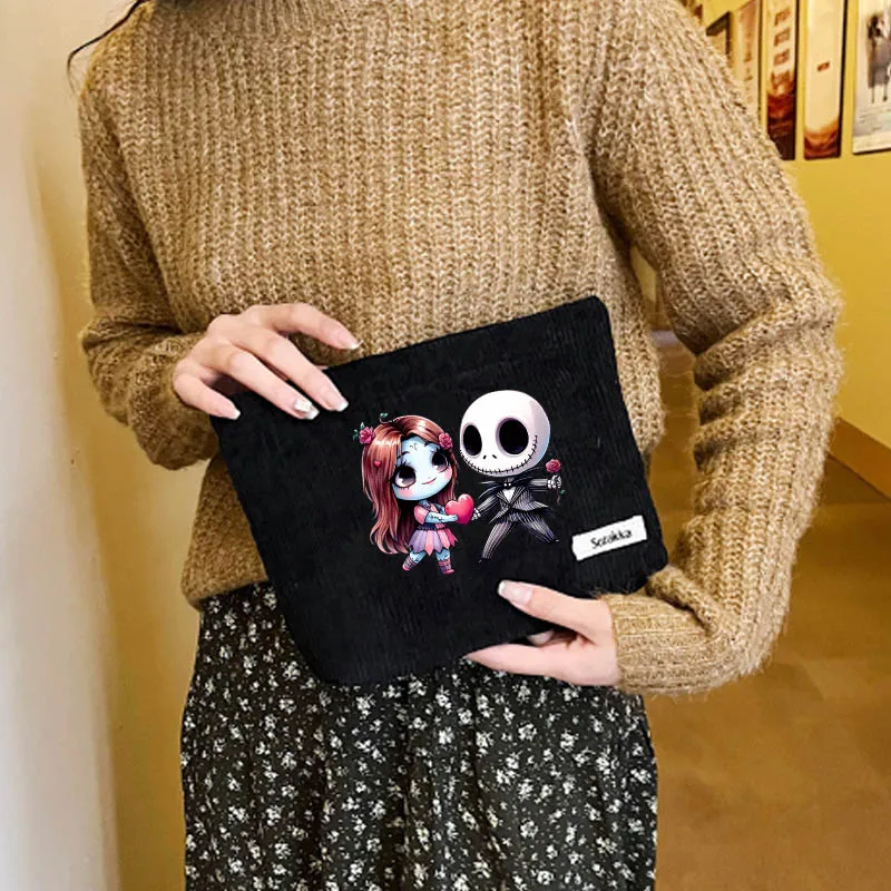 

Disney's The Nightmare Before Christmas Jack Sally Solid Color Corduroy Storage Bag Causal Travel Organizer Kawaii Cosmetic Bag