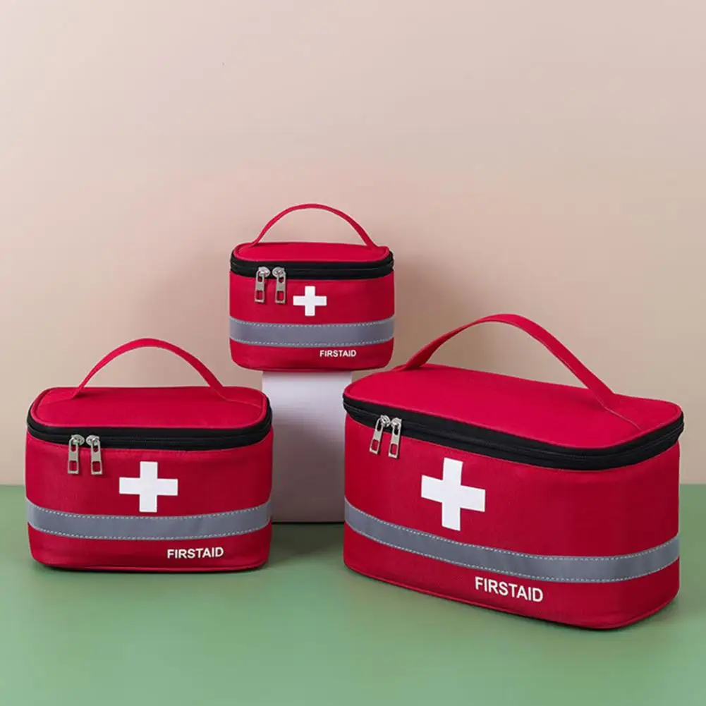 First Aid Bag Reinforced Handle Reflective Strip Compartment Design Zipper Oxford Cloth First Responder Storage Emergency Bag