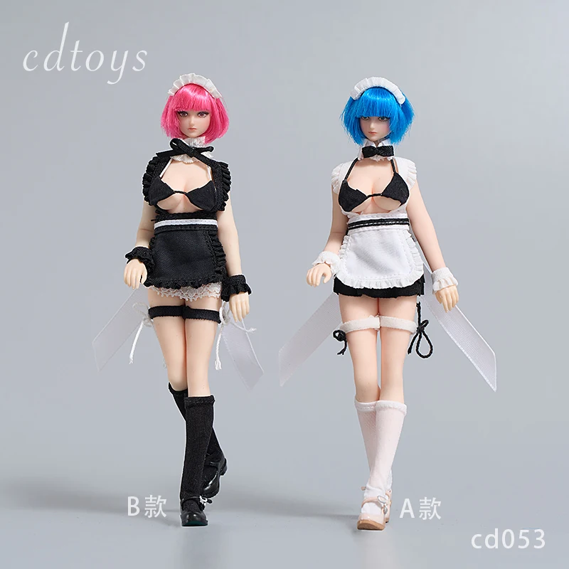 Cdtoys cd053 1/12 Girl Soldier Maid Clothing Set Sweety Apron Mini Skirt Underwear Set with Bowtie Leg Hanger for 6