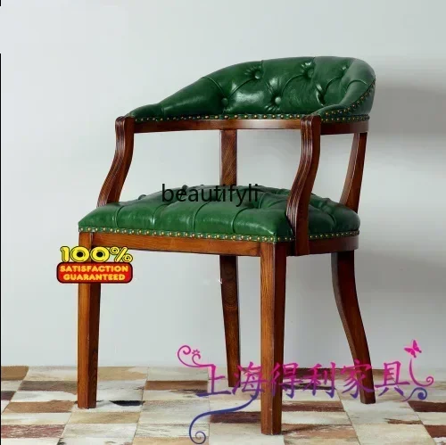 Hot sales High-end hotel restaurant with armrest dining chair Solid wood leather chair Neoclassical American home leisure chair